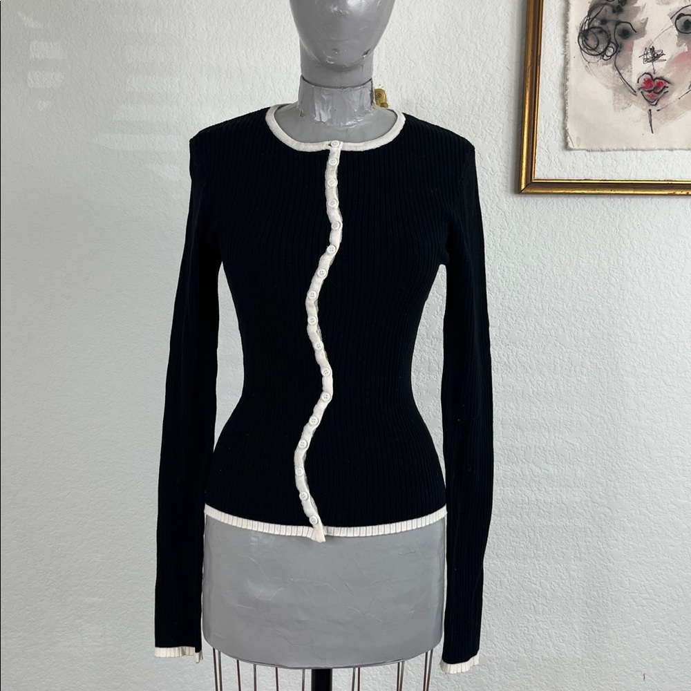 DISSH Lucille Contrast Cardigan Ribbed with Cream Curved Button Placket